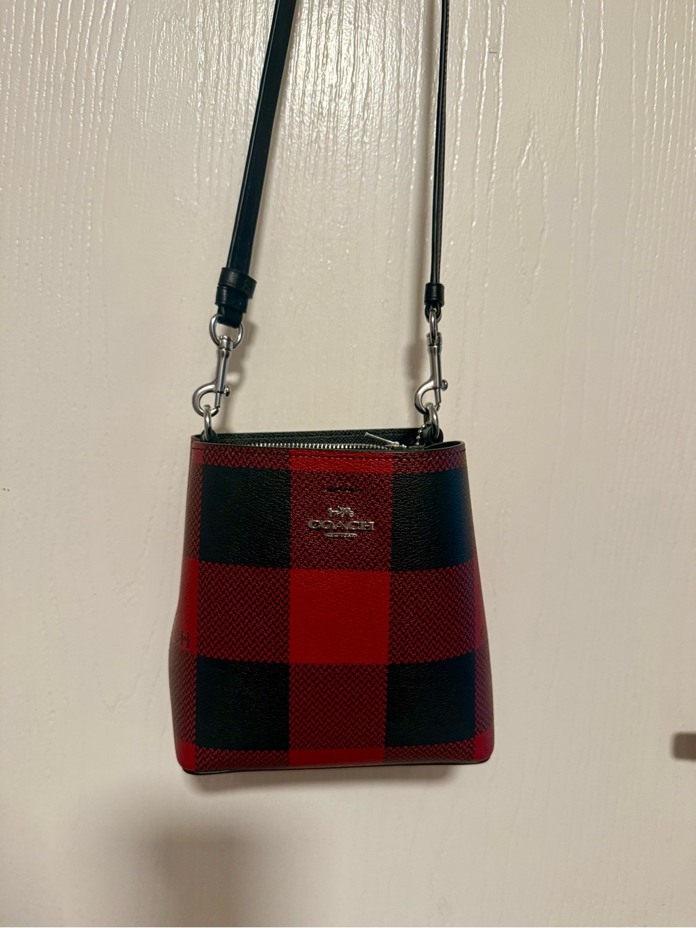 Coach Red and Black Plaid Crossbody Bag